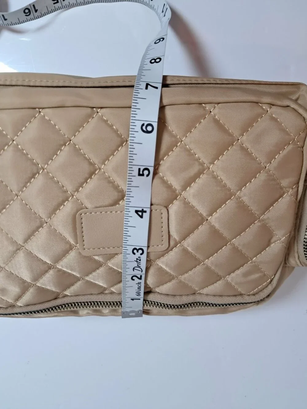 Beige Quilted Nylon Crossbody Shoulder Bag